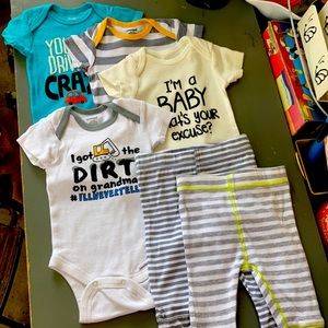 6pc Onesies 0-3M top & bottom clothing bundle